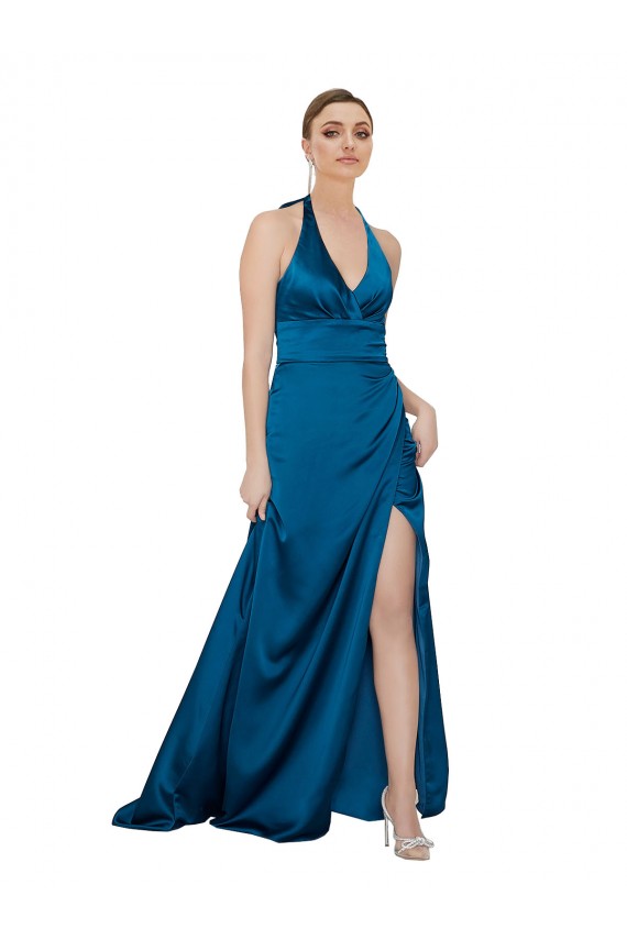 Halter Neck Silky Satin Prom Dress