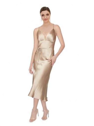 Discount Empire Waist Silky Satin Midi Length Cocktail Dress / Prom Dress UK