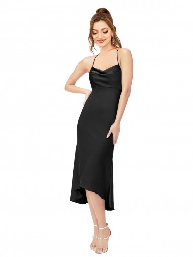 Discount High Low Silky Satin Cowl Neck Midi Length Cocktail Prom Dress / Homecoming Dress UK