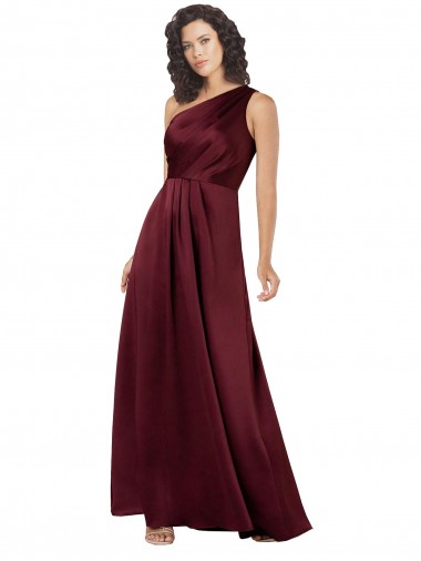 Discount One Shoulder Silky Satin Prom Dress with Subtle Pleats UK