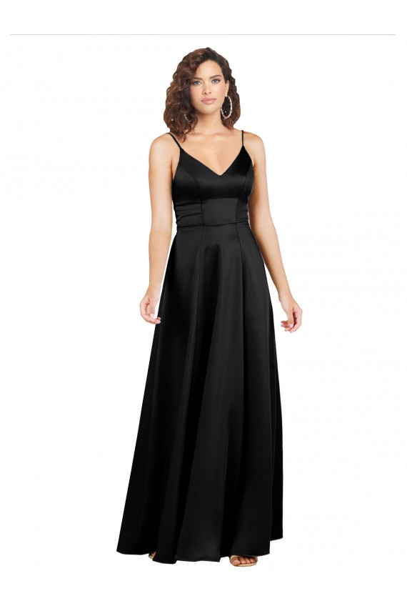 Silky Satin Floor-Length Long Prom Dress with V-Neckline