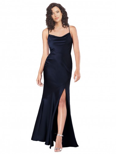 Discount Draped Cowl Neck Silky Satin Prom Dress with Skirt Slit UK