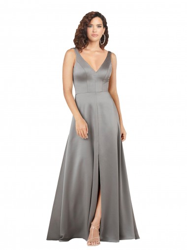 Discount Plunging V-Neckline Long A-Line Silky Satin Prom Dress UK