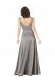 Plunging V-Neckline Long A-Line Silky Satin Prom Dress