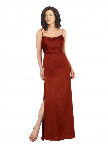 Discount Floor-Length Silky Satin Prom Dress with Skirt Slit UK