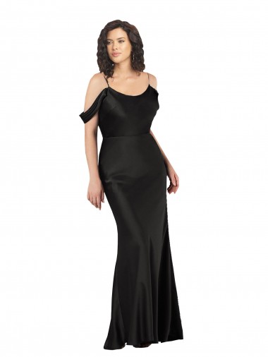 Discount Off the Shoulder Sleeves Silky Satin Prom Dress with Skirt Slit UK