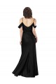 Off the Shoulder Sleeves Silky Satin Prom Dress with Skirt Slit