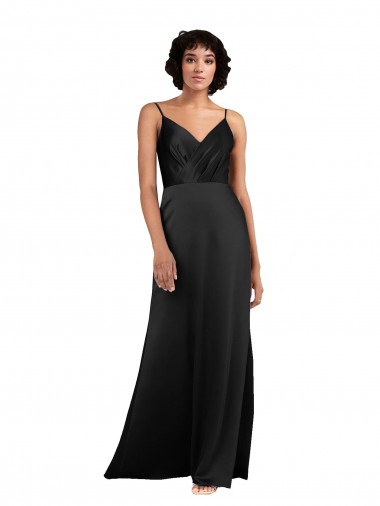 Discount Full Length V-Neckline Silky Satin Prom Dress with Spaghetti Straps UK