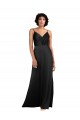 Full Length V-Neckline Silky Satin Prom Dress with Spaghetti Straps