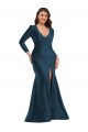 Long Sleeves Draped Wrap Silky Satin Mermaid Prom Dress with Front Slit