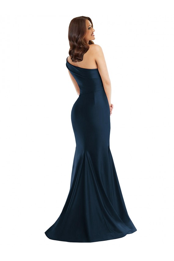 Bias-Cuff One Shoulder Silky Satin Mermaid Prom Dress with Side Slit