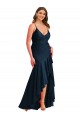 Pleated Wrap Ruffled High Low Silky Satin Prom Dress