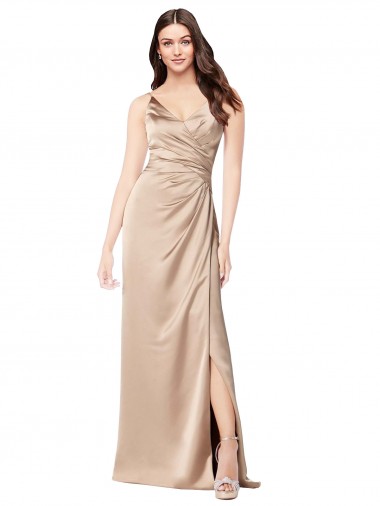 Discount Silky Satin Prom Dress with Draped Surplice Bodice UK