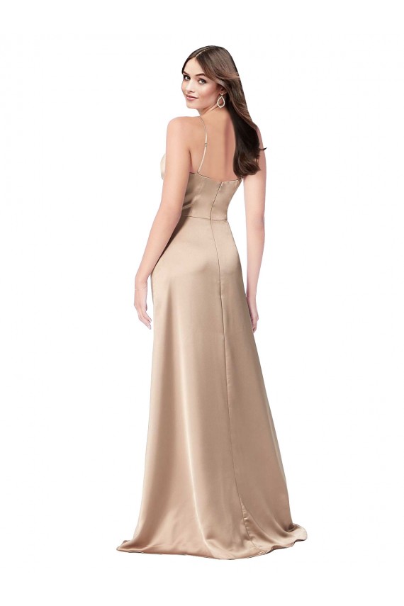 Silky Satin Prom Dress with Draped Surplice Bodice