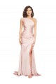 Full Length One Shoulder Long Silky Satin Prom Dress with High Split