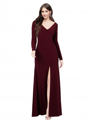 Discount Long Sleeves Spandex Prom Dress with Front Slit UK