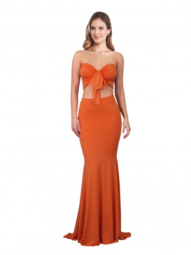 Discount Strapless Bandeau Bodice Long Spandex Prom Dress UK