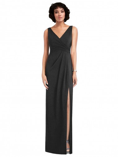 Discount Draped Wrap Maxi Spandex Prom Dress with Front Slit UK