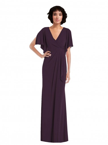 Discount Faux Wrap Split Sleeves Maxi Spandex Prom Dress with Cascade Skirt UK