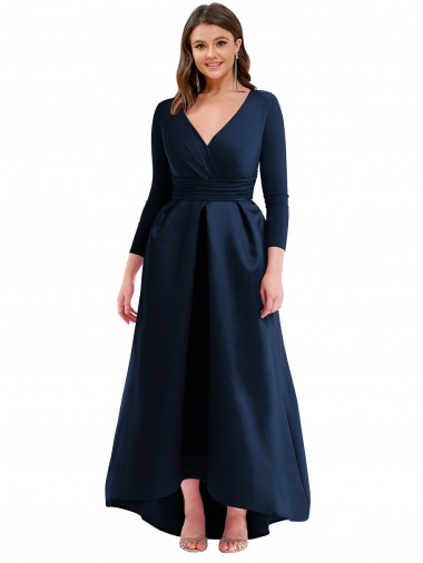 Discount Long Sleeves Wrapped Spandex Prom Dress with High Low Full Skirt and Pockets UK