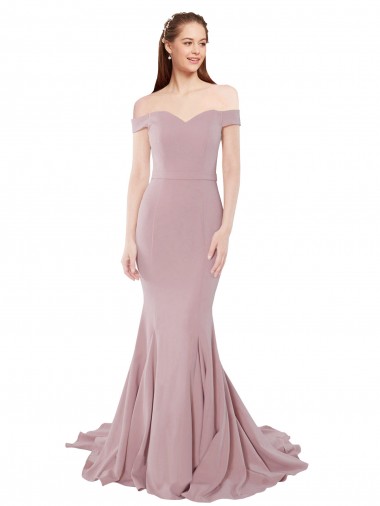 Discount Off the Shoulder Mermaid Long Sweep Train Prom Dress UK