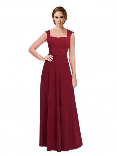 Discount Square Neck Subtle Cap Sleeeves Crepe Prom Dress UK