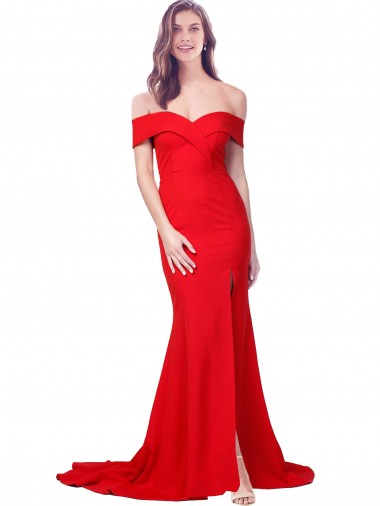 Discount Criss Cross Full Length Long Crepe Prom Dress with Side Split UK