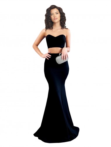 Discount Two Piece High Neck Crepe Prom Dress UK