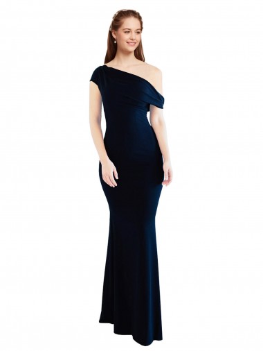 Discount Draped Off the Shoulder Fitted Crepe Prom Dress UK