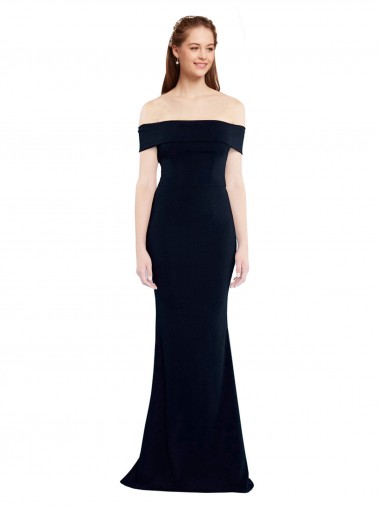 Discount Off the Shoulder Fitted Crepe Prom Dress with Back Cut Out UK