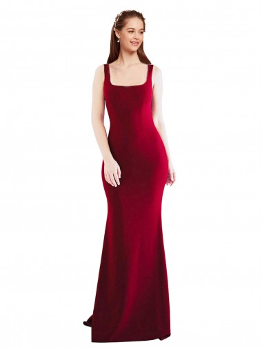 Discount Square Neckline and Backline Fitted Crepe Prom Dress UK