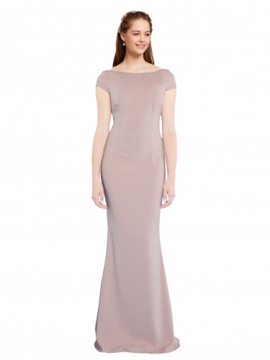 Discount Boat Neck Cap Sleeve Crepe Prom Dress with Plunging Tie Back UK