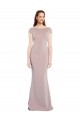 Boat Neck Cap Sleeve Crepe Prom Dress with Plunging Tie Back