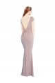 Boat Neck Cap Sleeve Crepe Prom Dress with Plunging Tie Back