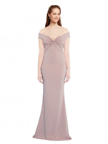 Discount Knotted Off the Shoulder Crepe Prom Dress with Cut-Out Back UK