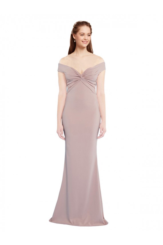 Knotted Off the Shoulder Crepe Prom Dress with Cut-Out Back