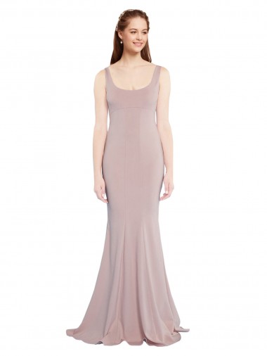 Discount Sleeveless Scoop Neck Fully Lined Crepe Prom Dress UK