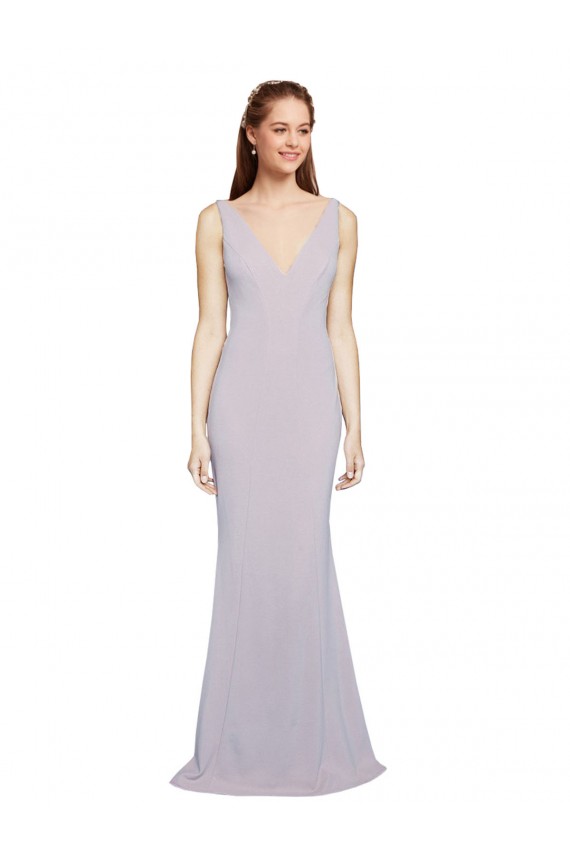 Cut-Out Back V-Neckline Mermaid Crepe Prom Dress Keyhole Back