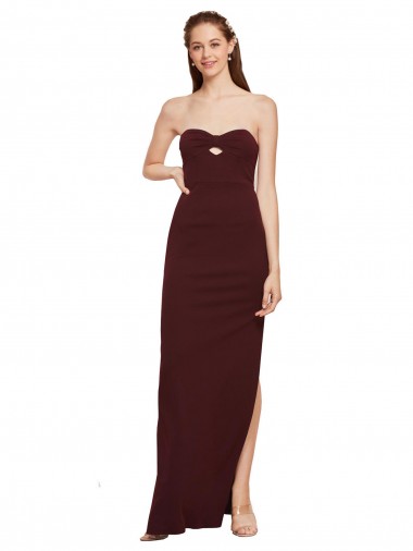 Discount Twisted Strapless Keyhole Long Crepe Prom Dress with Slit UK