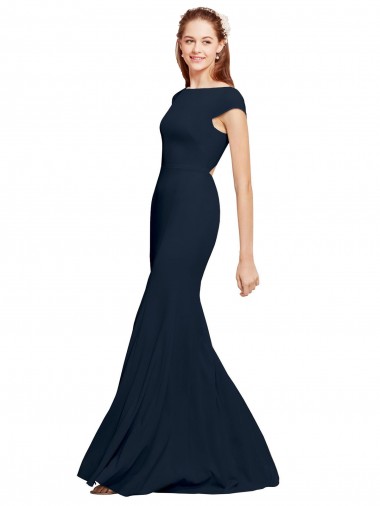 Discount Fit and Flare Long Crepe Prom Dress with Tie Open Back UK