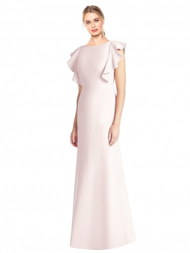 Discount Ruffle Cap Sleeves Open Back Trumpet Prom Dress UK