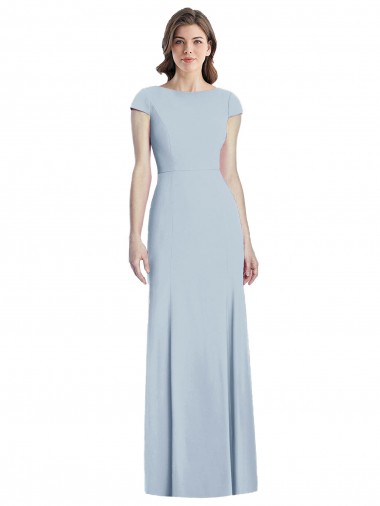 Discount Bateau Neck Cap Sleeves Open Back Trumpet Prom Dress UK