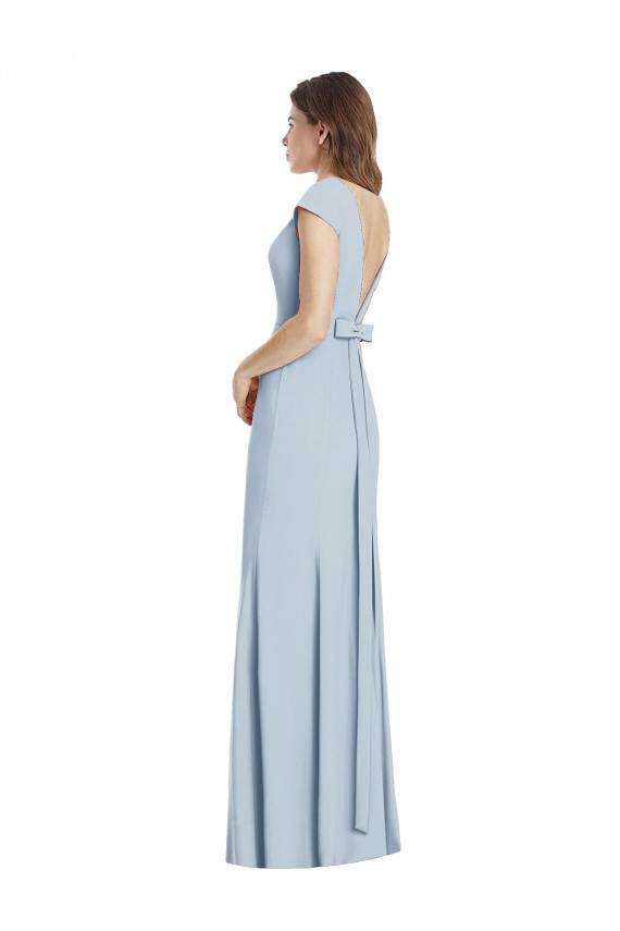 Bateau Neck Cap Sleeves Open Back Trumpet Prom Dress