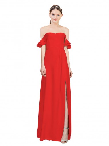 Discount Double Ruffle Flounce Sleeves Crepe Prom Dress with Slit UK