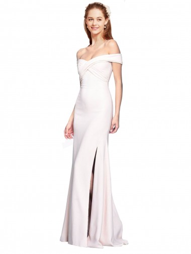 Discount Criss Cross Off the Shoulder Crepe Prom Dress with Side Slit UK
