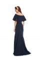 Off the Shoulder Crepe Prom Dress with Short Ruffle Sleeves.