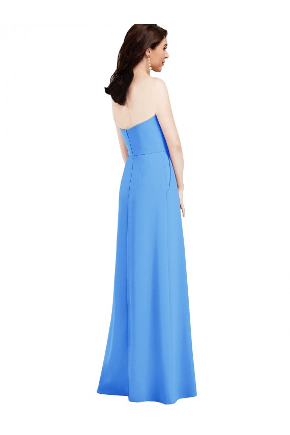 Strapless Pleated Skirt Crepe Prom Dress with Pockets
