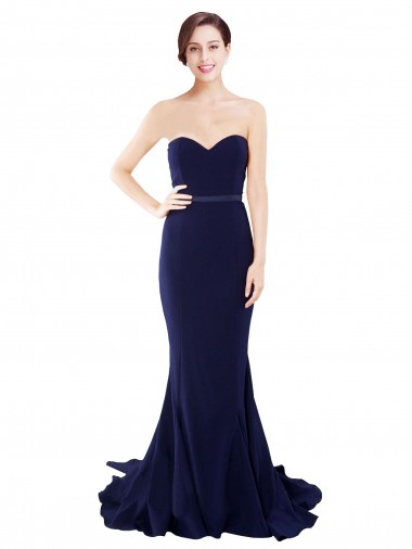 Discount Strapless Sweetheart Neckline Crepe Prom Dress with Satin Waistband UK