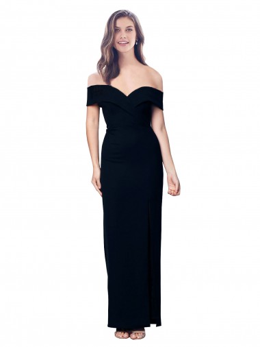 Discount Off the Shoulder Long Full Length Crepe Prom Dress with Side Split UK
