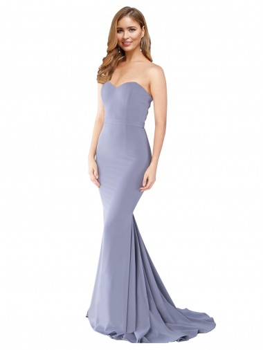Discount Long Strapless Sweetheart Sweep Train Crepe Prom Dress with Low Back UK